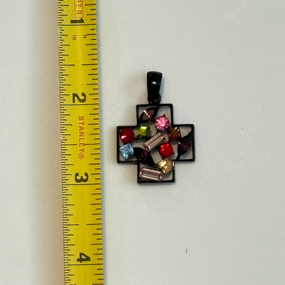 Multicolor Gemstone Cross Necklace - Picture 4 of 5